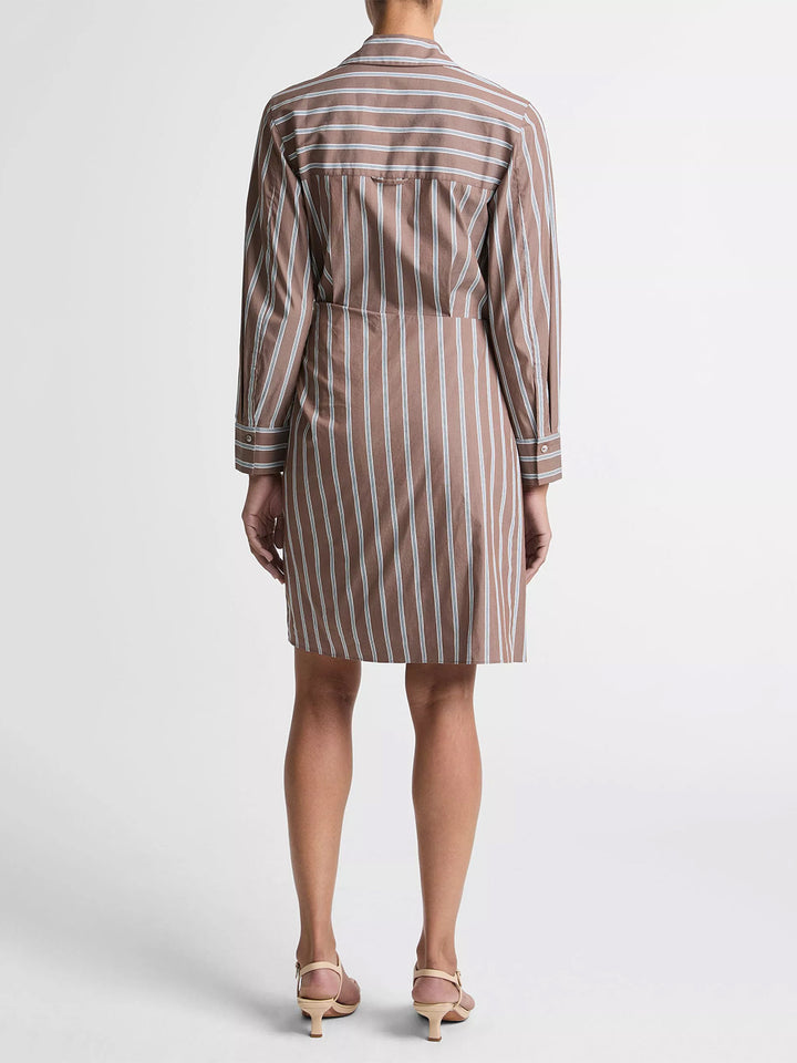 Striped Cotton-Blend Wrap Dress in Brown Multi