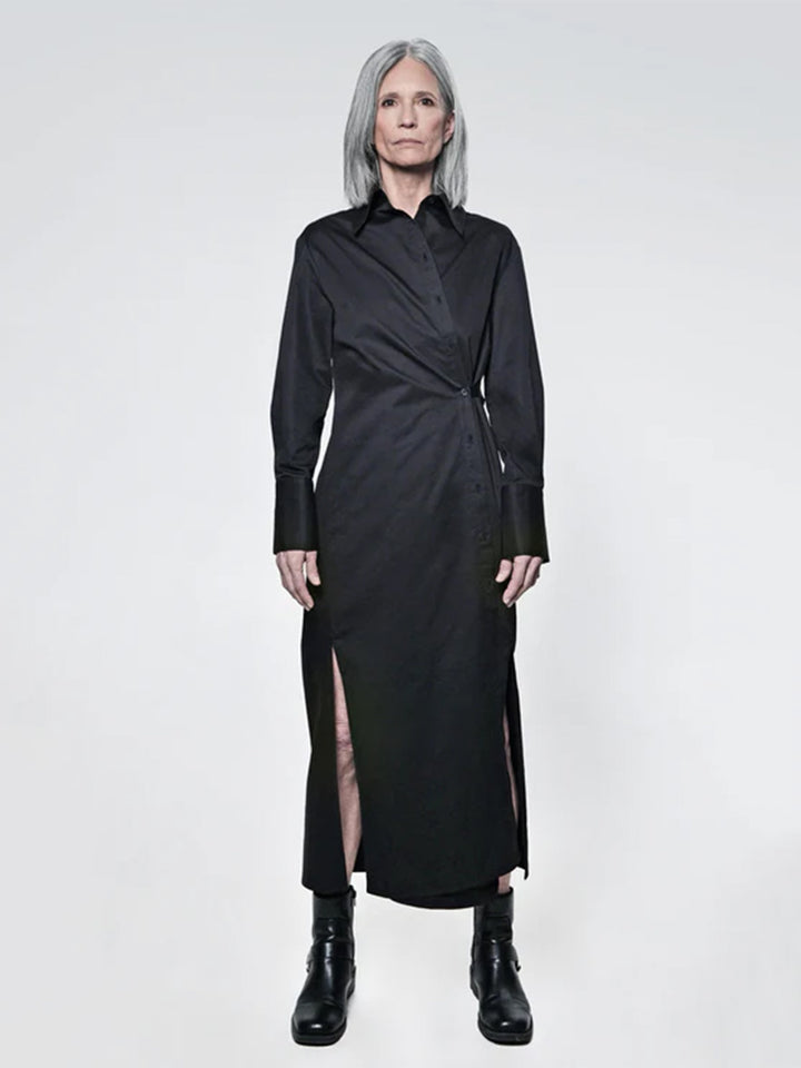 The Wrap Button Down Maxi Dress in Black