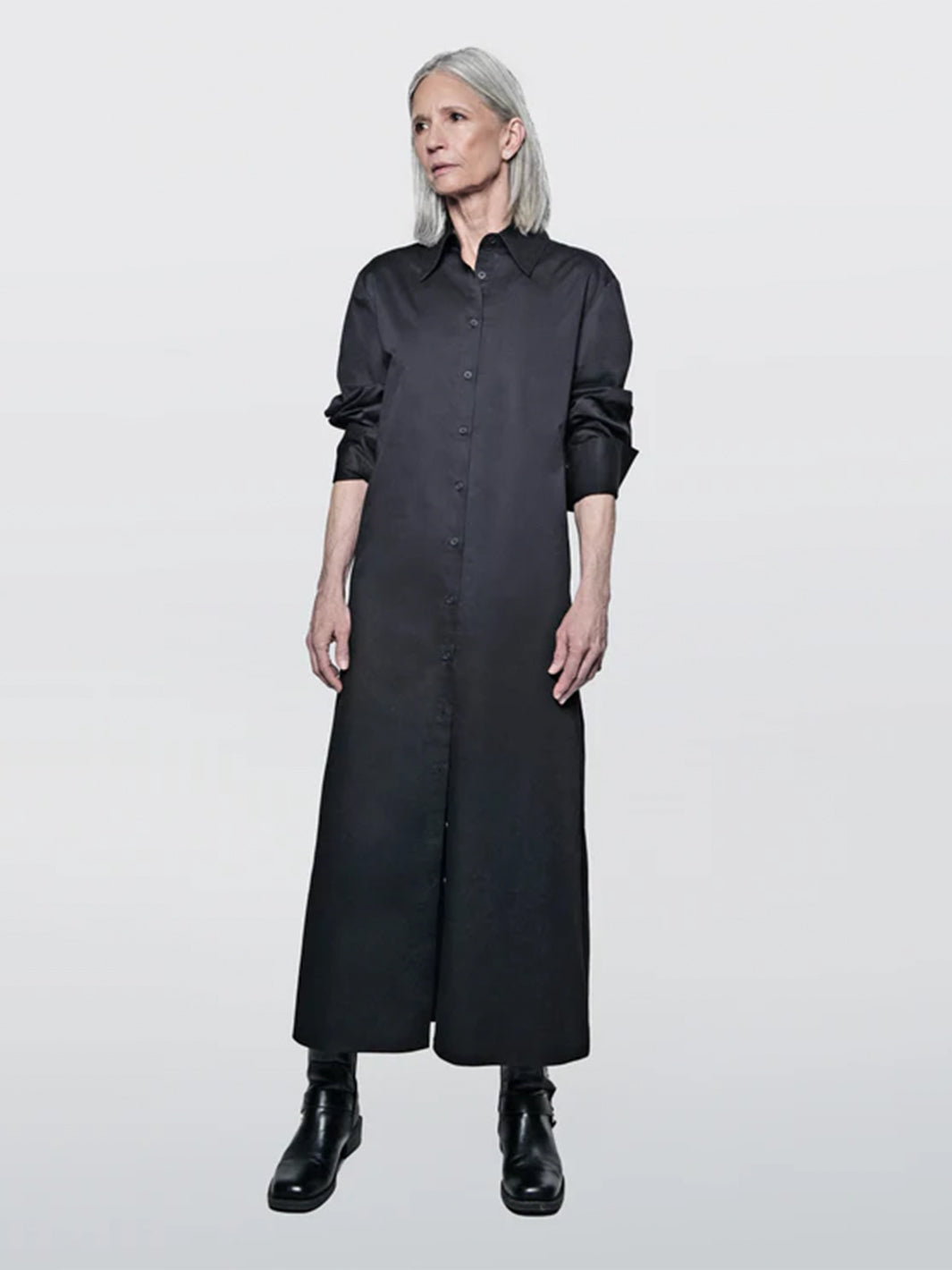 The Wrap Button Down Maxi Dress in Black