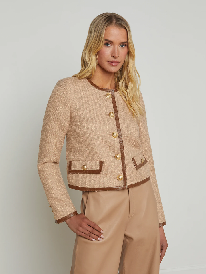 Zaya Trim Jacket in Cappuccino/Gold Stripe