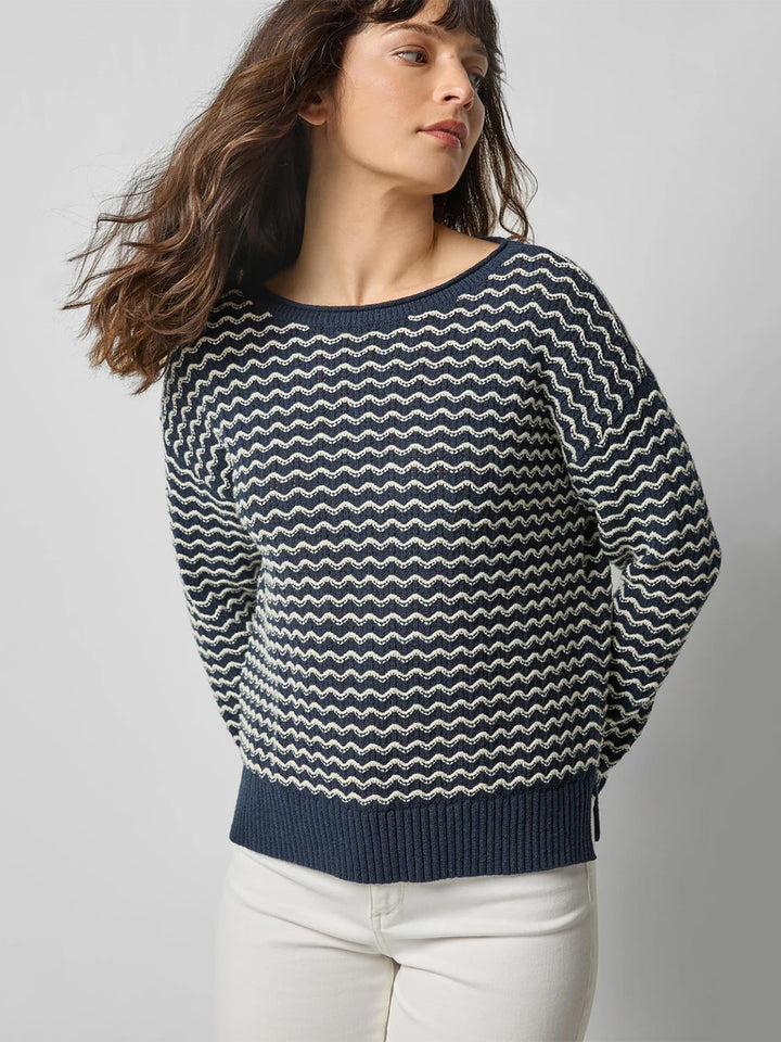 Long Sleeve Zig Zag Sweater in Navy Zig Zag