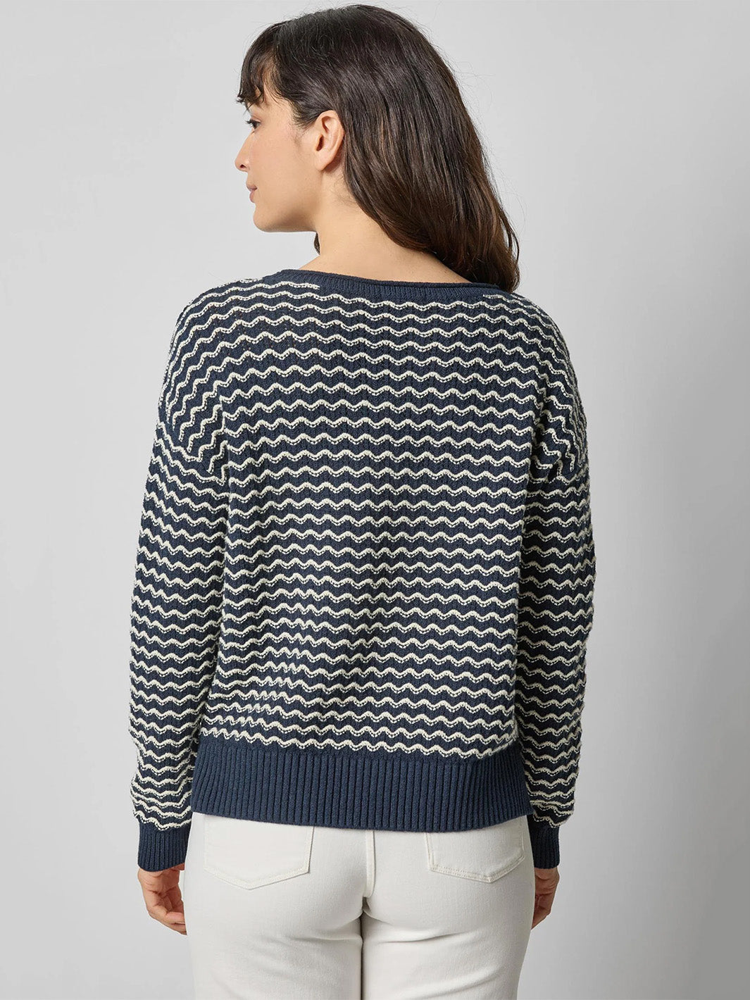 Long Sleeve Zig Zag Sweater in Navy Zig Zag