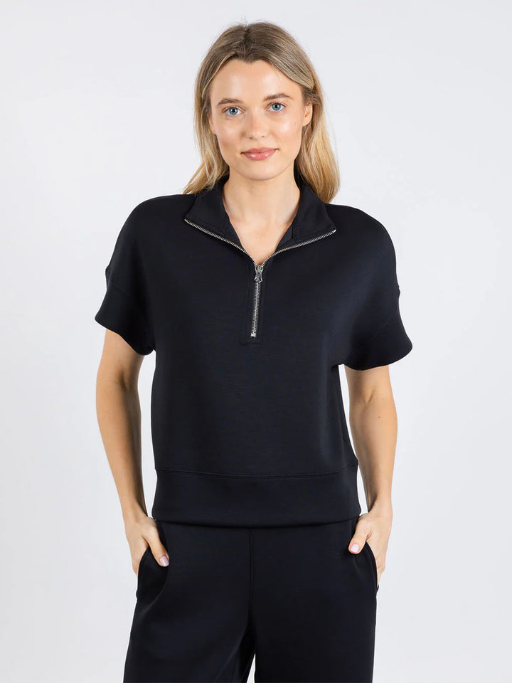 Comfort Zone Quarter Zip Short Sleeve Sweater in Black