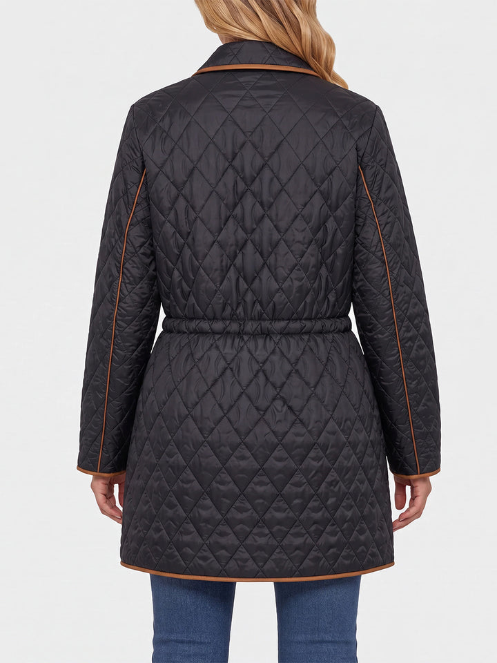 Quilted Coat W/ Cinched Waist in Black