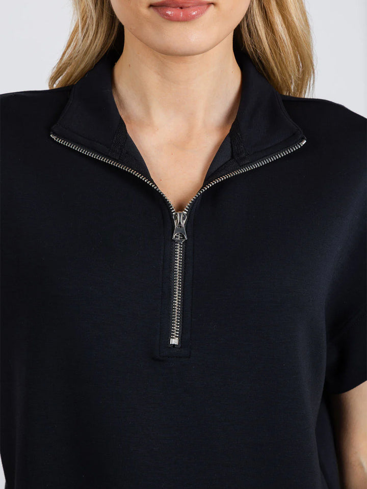 Comfort Zone Quarter Zip Short Sleeve Sweater in Black