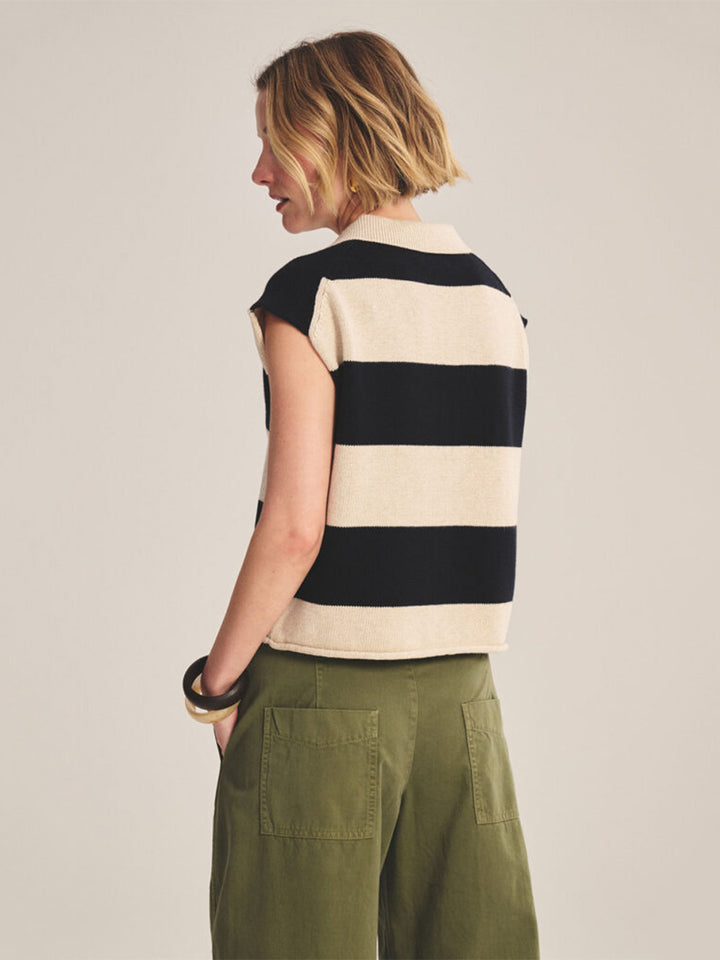 Zoella Sleeveless Bold Stripe Sweater in Oat Navy