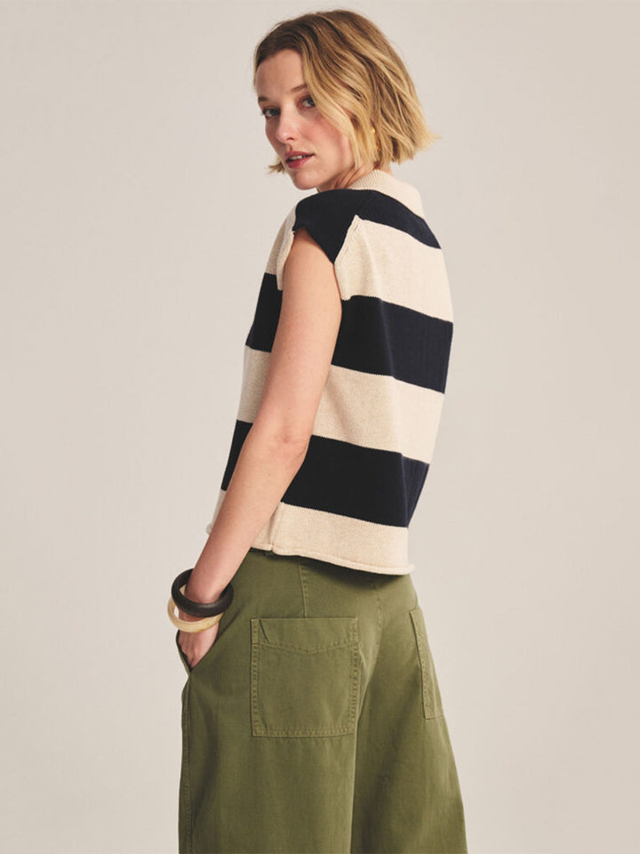 Zoella Sleeveless Bold Stripe Sweater in Oat Navy