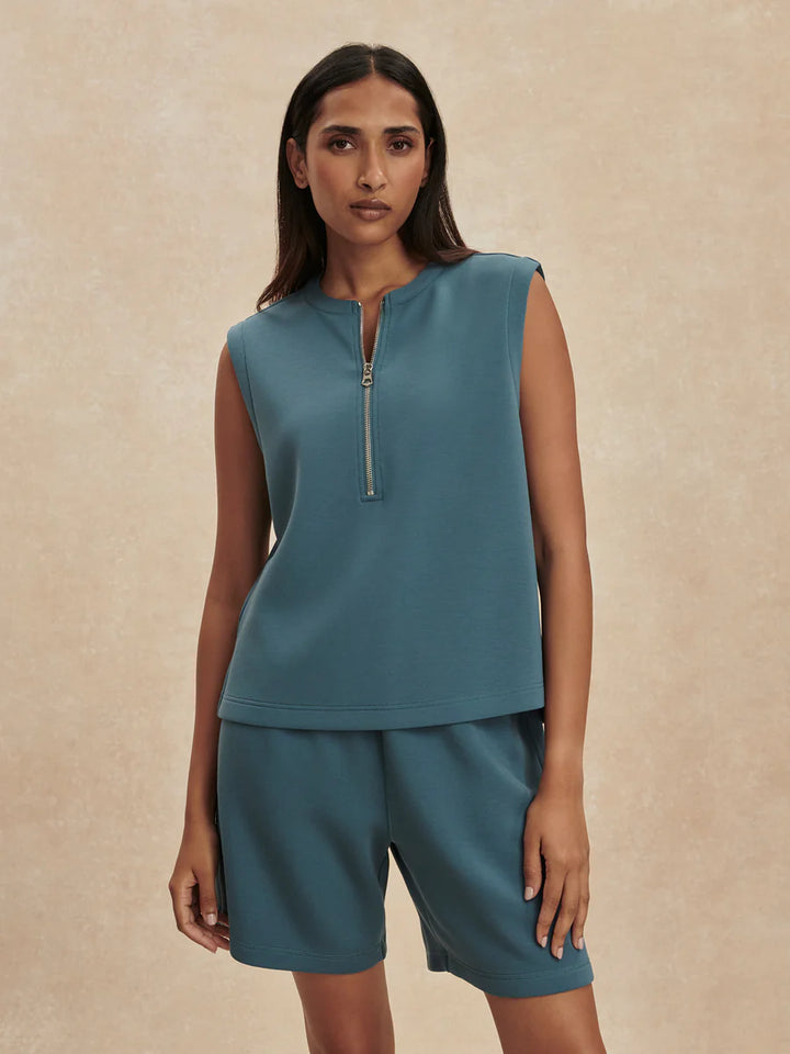 Simmons Half Zip Tank in Mallard Blue