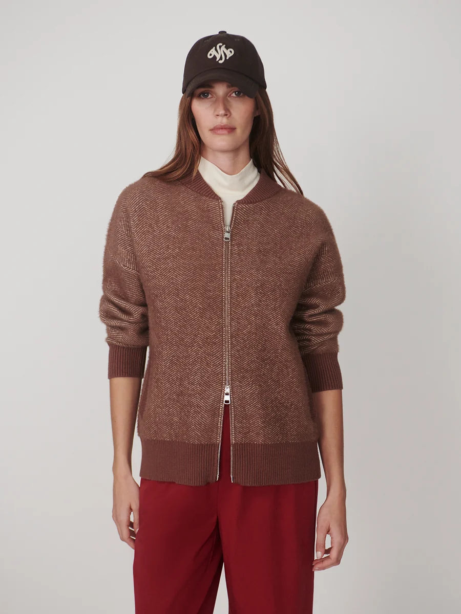 Zenia Zip Through Knit Jacket in Nutmeg