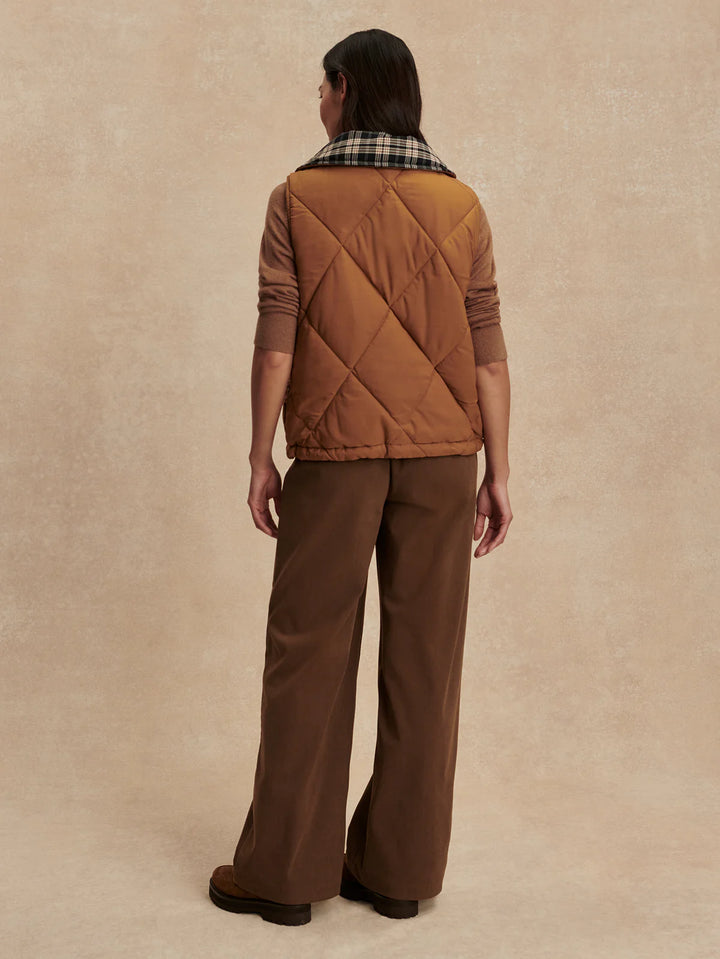 Miya Reversible Gilet in Golden Bronze/ Navy Check