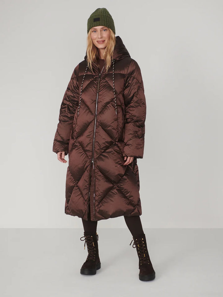 Ashfield Long Down Puffer in Dark Truffl Metallic