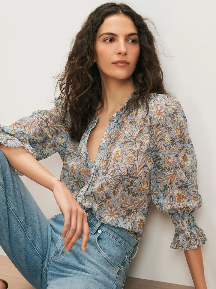 Ashlynn Floral Blouse in Blue Jay Multi