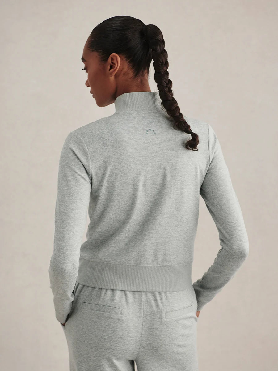 Rufus Cropped Zip-Through Sweat in  Blue Green Marl