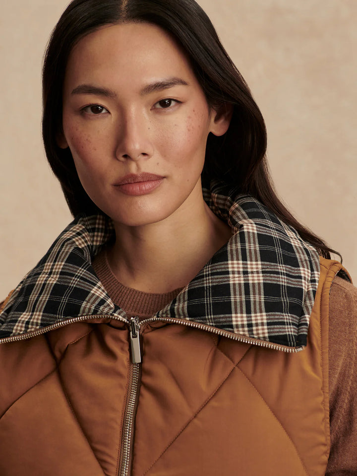 Miya Reversible Gilet in Golden Bronze/ Navy Check