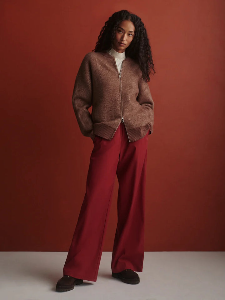 Zenia Zip Through Knit Jacket in Nutmeg