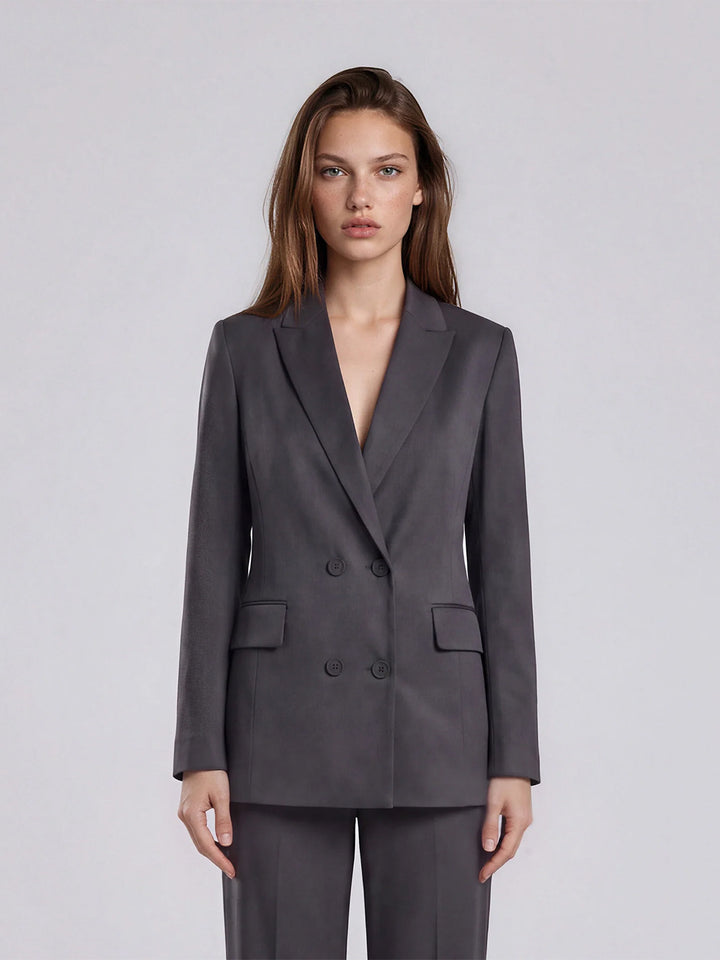 Industry Satin Double Breast Jacket in Pewter