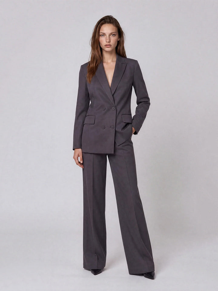 Industry Satin Double Breast Jacket in Pewter