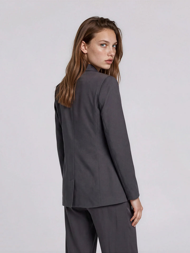 Industry Satin Double Breast Jacket in Pewter