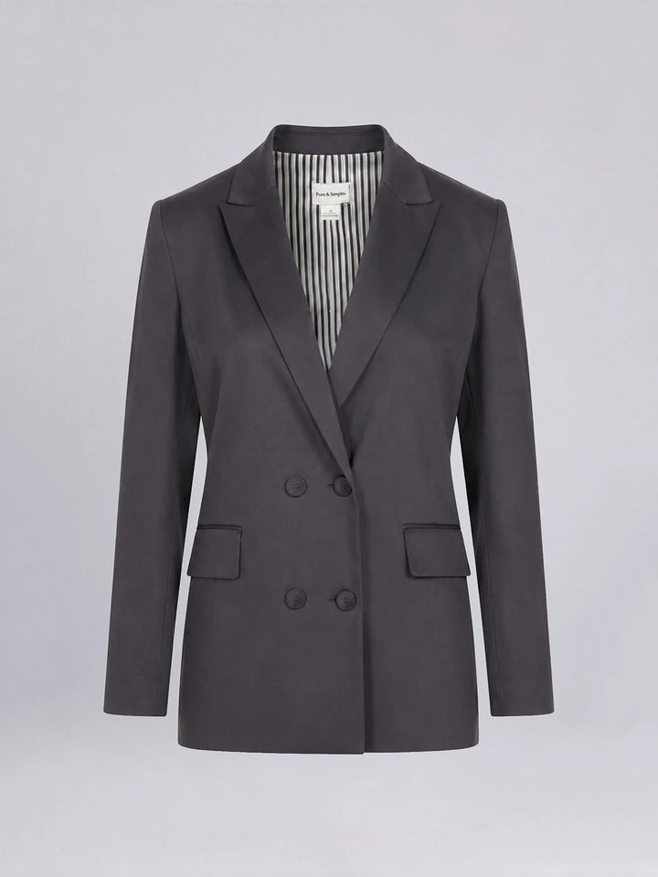 Industry Satin Double Breast Jacket in Pewter