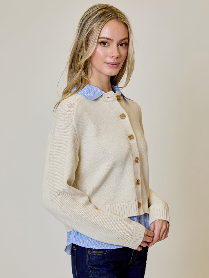 Twofer Cardigan in Cream/Blue