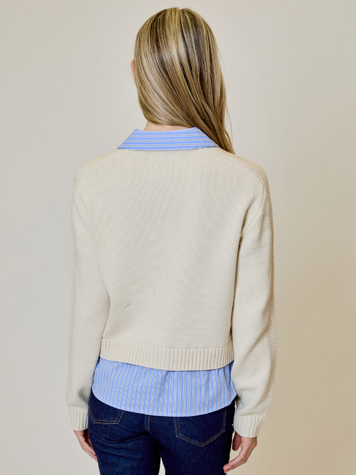 Twofer Cardigan in Cream/Blue