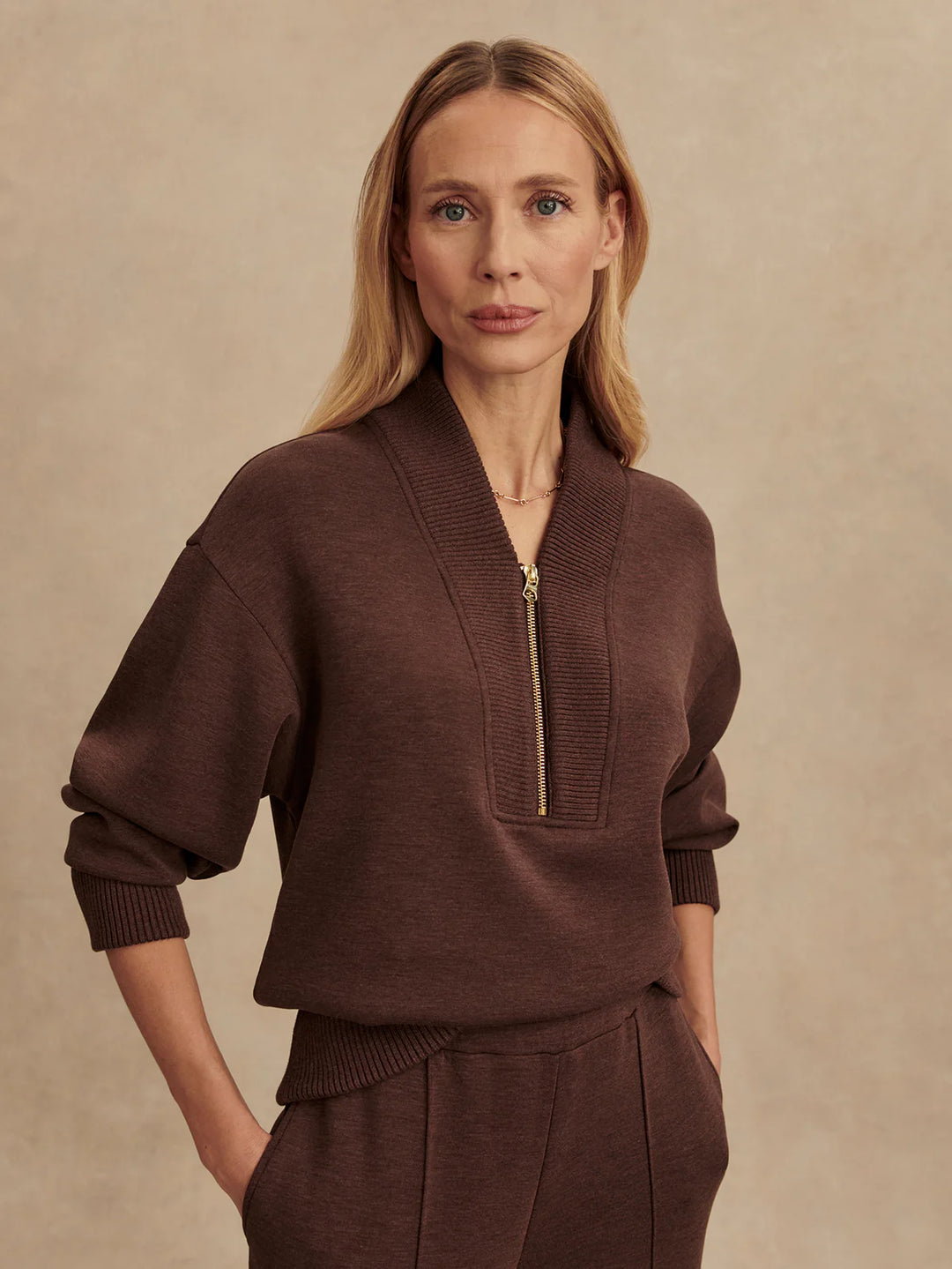 Sally 1/2 Zip Sweatshirt in Coffee Bean Marl