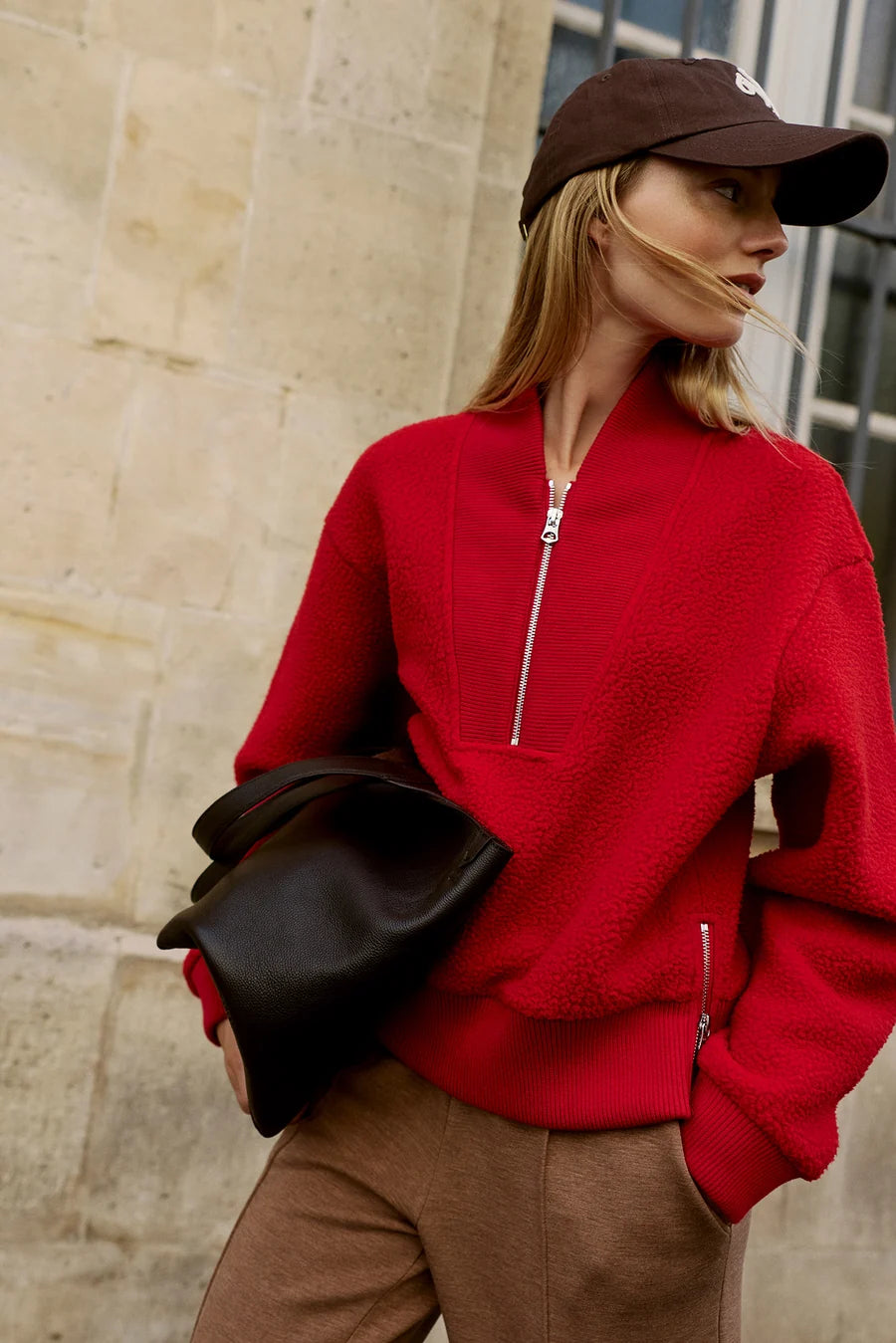Mumford Half-Zip Fleece in Washed Red
