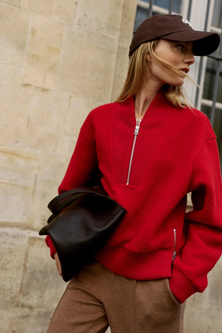 Mumford Half-Zip Fleece in Washed Red