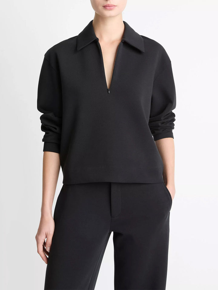 Cotton-Blend Half-Zip Pullover in Black