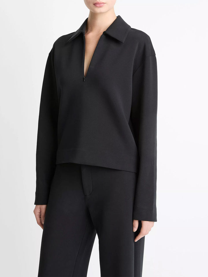 Cotton-Blend Half-Zip Pullover in Black