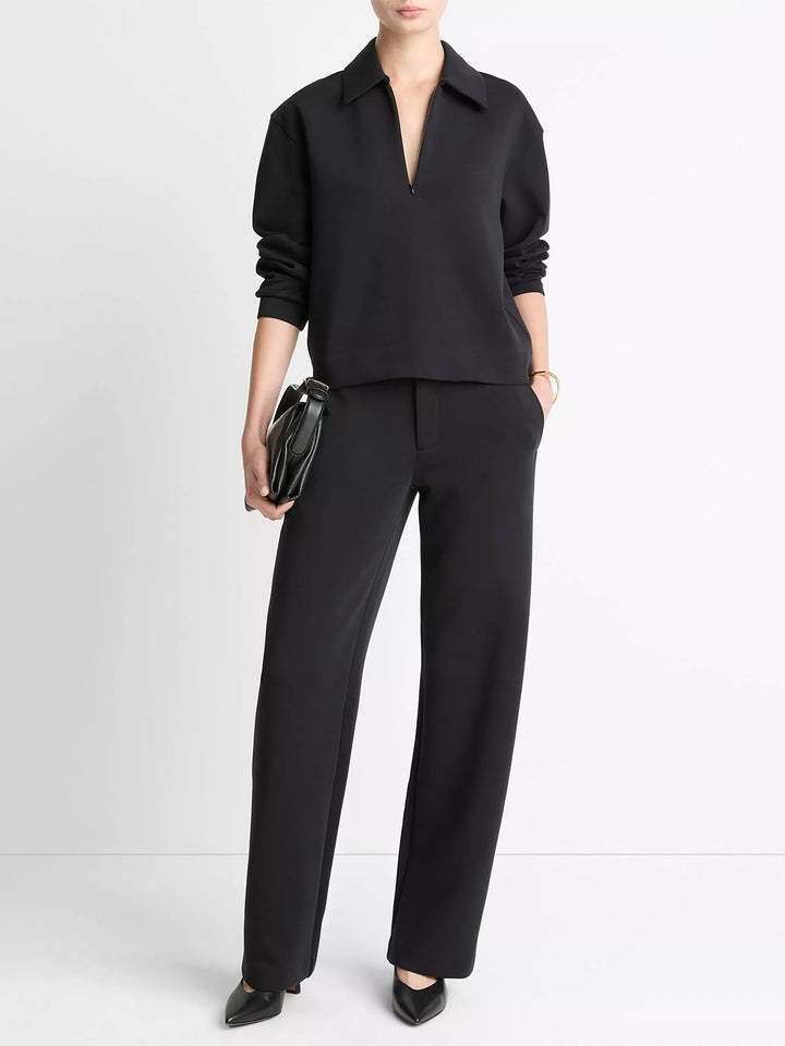 Cotton-Blend Half-Zip Pullover in Black