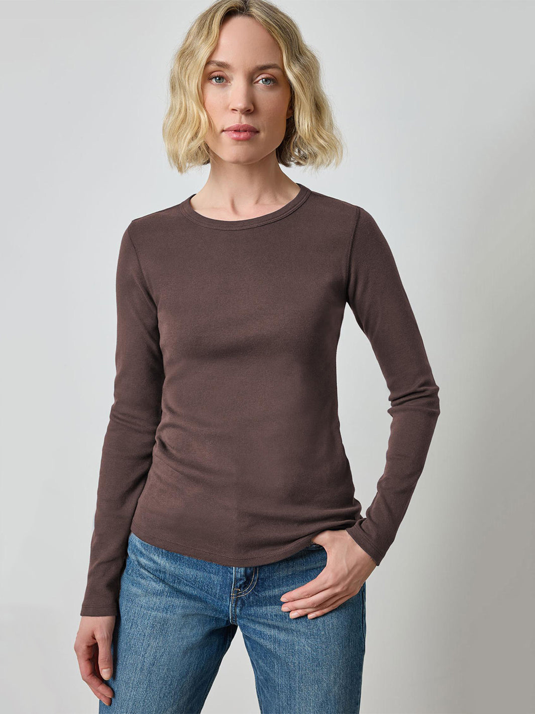 Long Sleeve Crew in Espresso