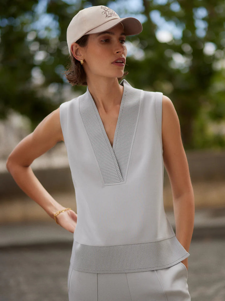 Freida V-Neck Tank in Blue Clay