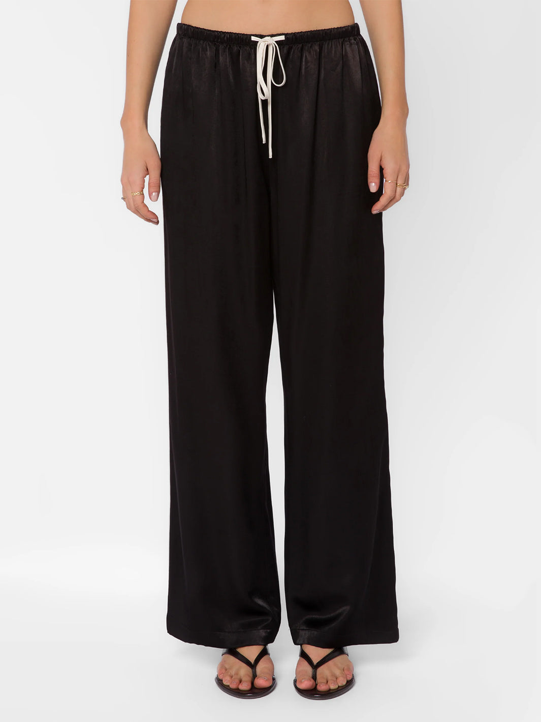 Doris Black Satin Pants in Black