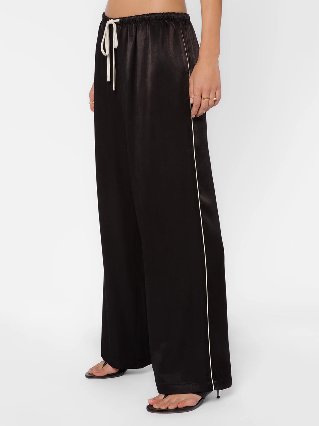 Doris Black Satin Pants in Black