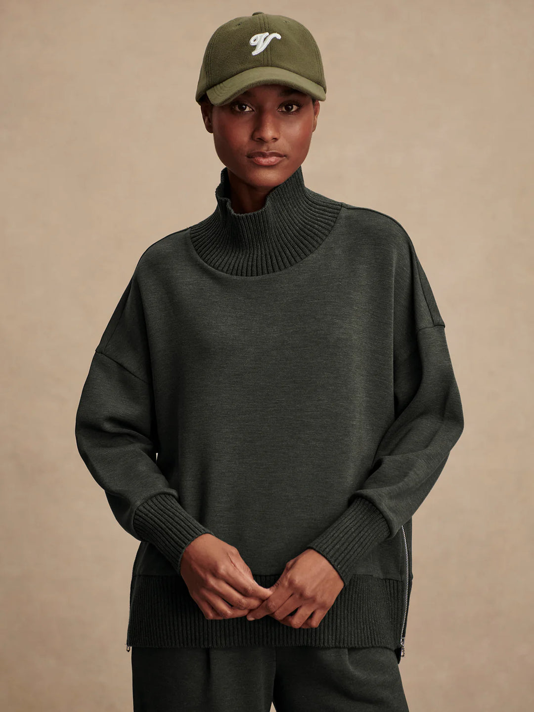 Barker High Neck Sweat in Olive Marl