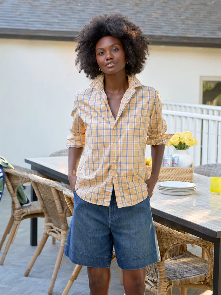 Eileen Relaxed Button-Up Shirt in Yellow with Blue Plaid