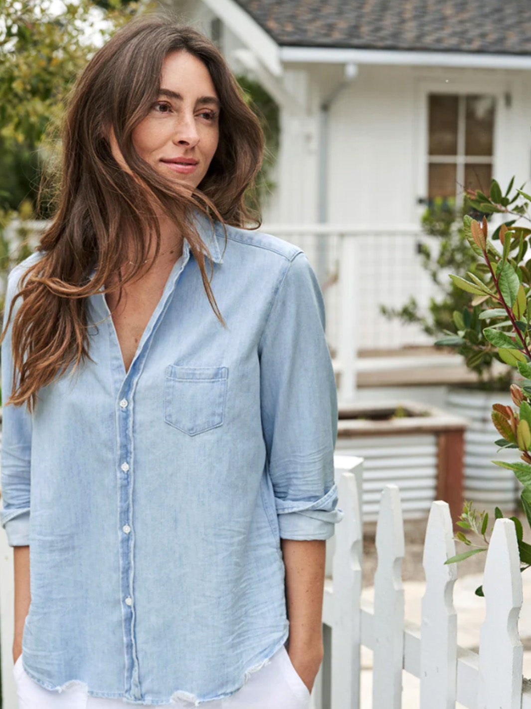 Eileen Relaxed Button-Up in Classic Blue Tattered Wash