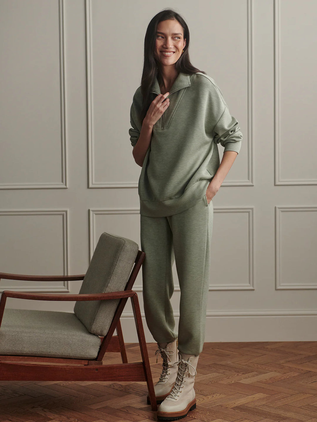 Hawley Half Zip Sweat in Shadow Marl