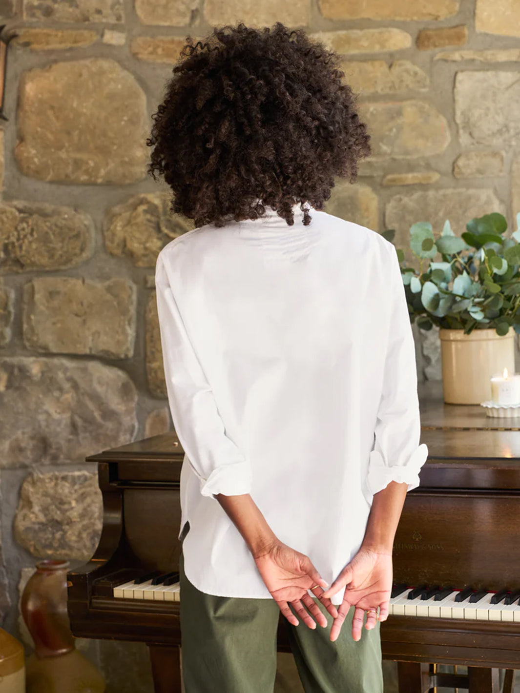 Oona Continuous Sleeve Button-Up Shirt in White