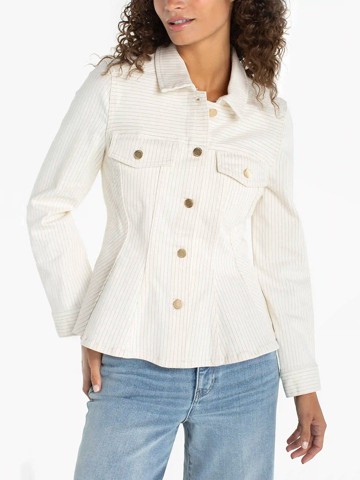 Fit And Flare Trucker Jacket in Nautical Stripe