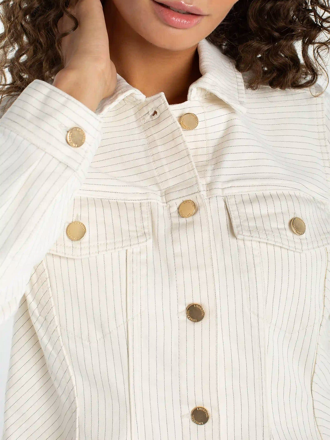Fit And Flare Trucker Jacket in Nautical Stripe