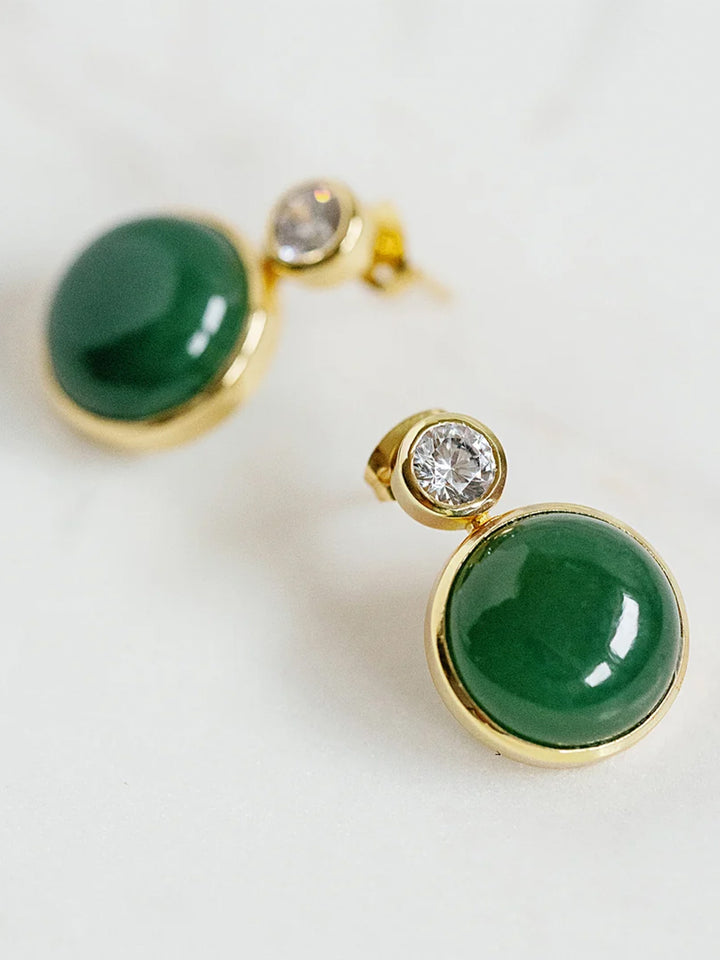 Floating Gem Stud Earrings in Green Aventurine