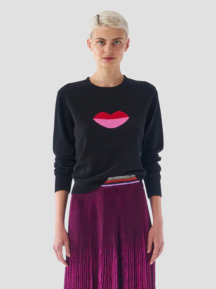 Hot Lips Knit Sweater in Black