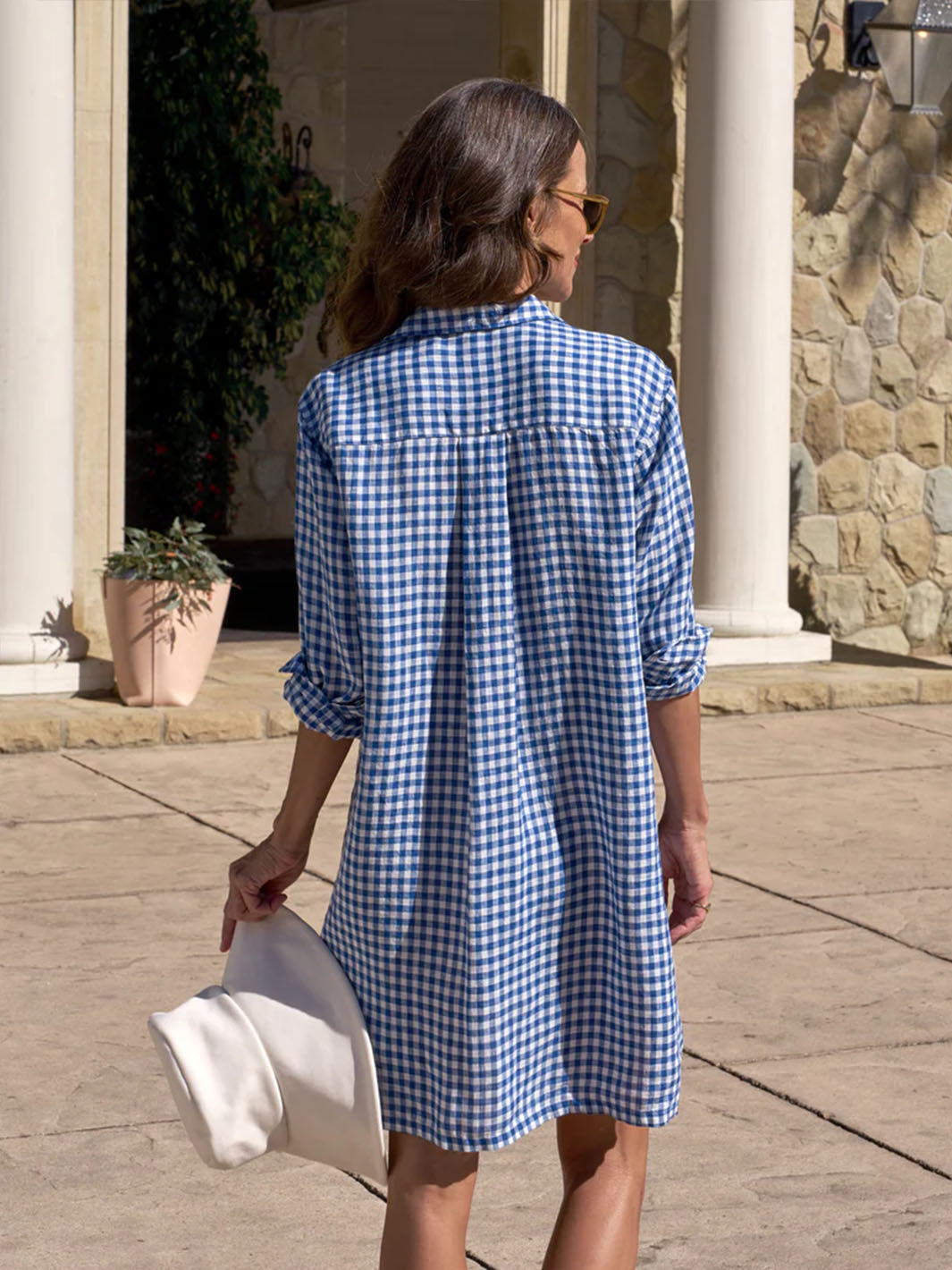 Hunter Step-Hem Shirtdress in Blue Check