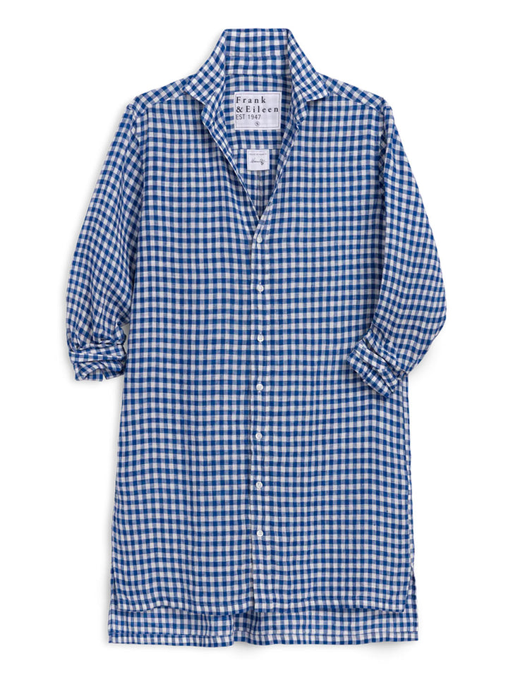 Hunter Step-Hem Shirtdress in Blue Check