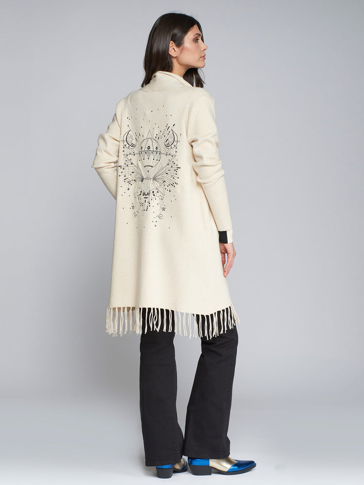 Cardigan with Fringes in Beige