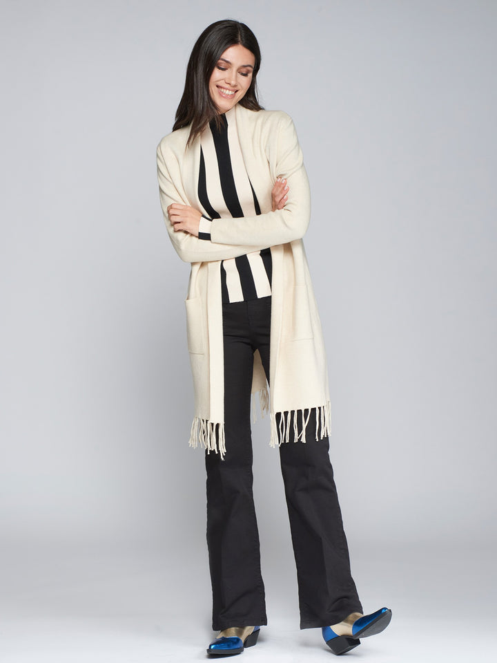 Cardigan with Fringes in Beige