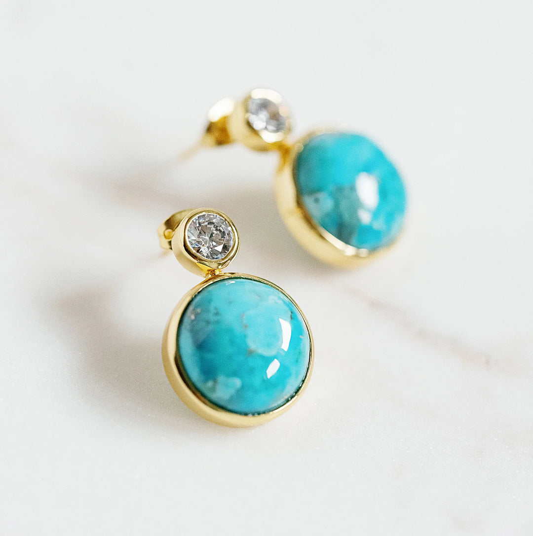 Mini Floating Gem Stud Earrings in Turquoise