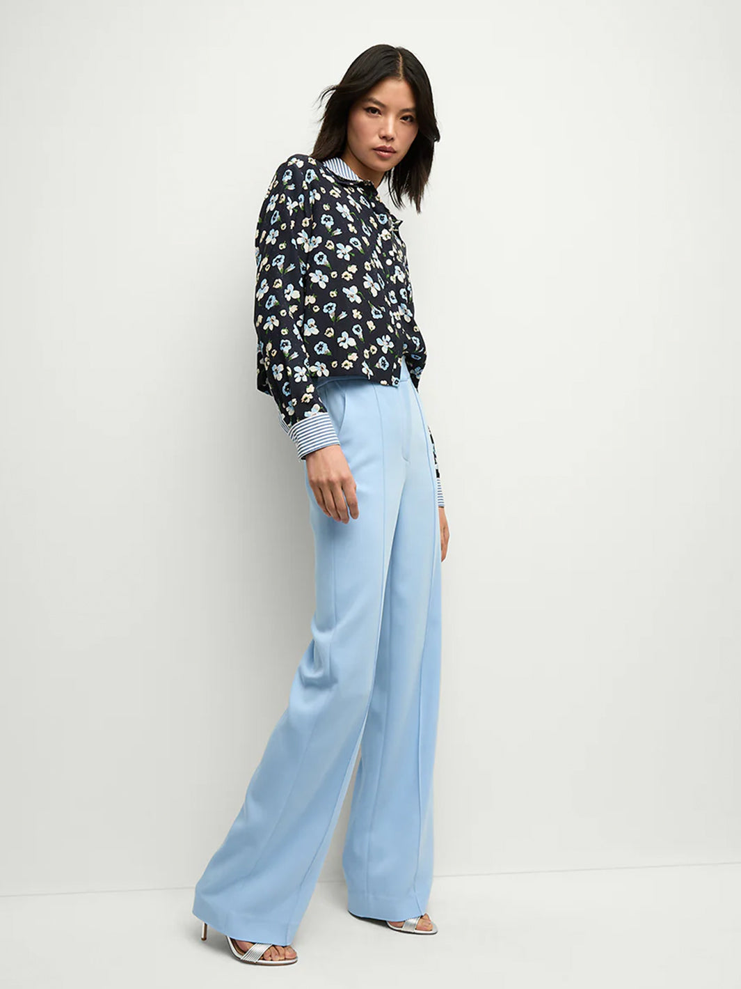 Maia Floral Silk Double Collar Shirt in Navy Multi